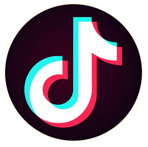 Logotipo estilizado com bordas coloridas sobre fundo escuro.