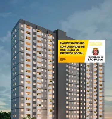 Vista externa detalhada da fachada do prédio residencial.